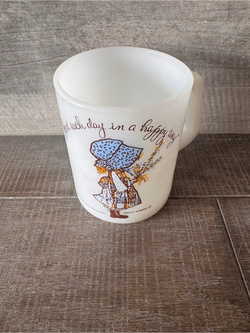 Vintage Holly Hobbie Federal Milk Glass Mug Cup American Greeting Corp 1972